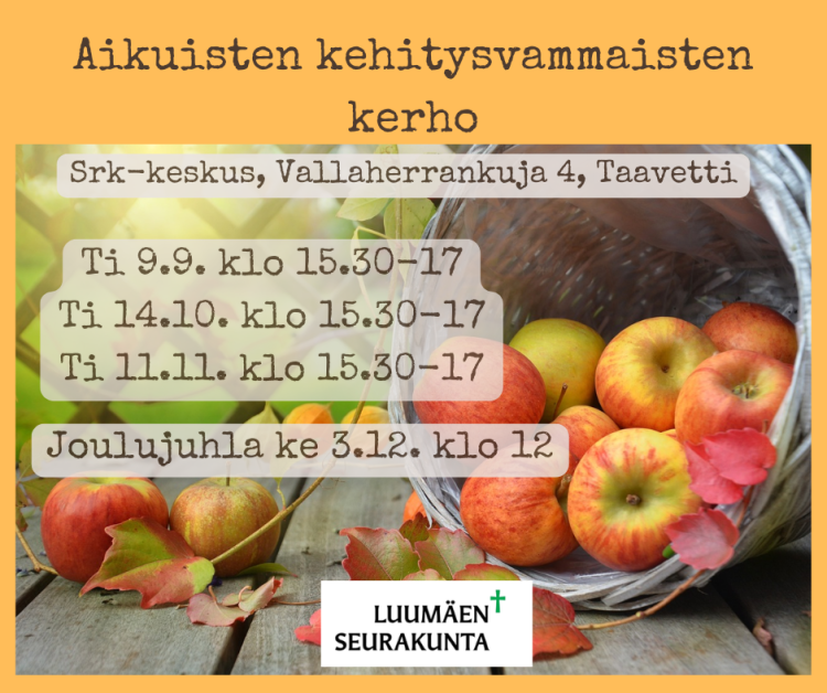 Aikuisten kehitysvammaisten kerho Mainos kehitysvammaisten kerhoista syksy 2025