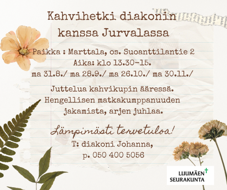 Diakonin kahvihetki Jurvalassa - mainos syksy 2026