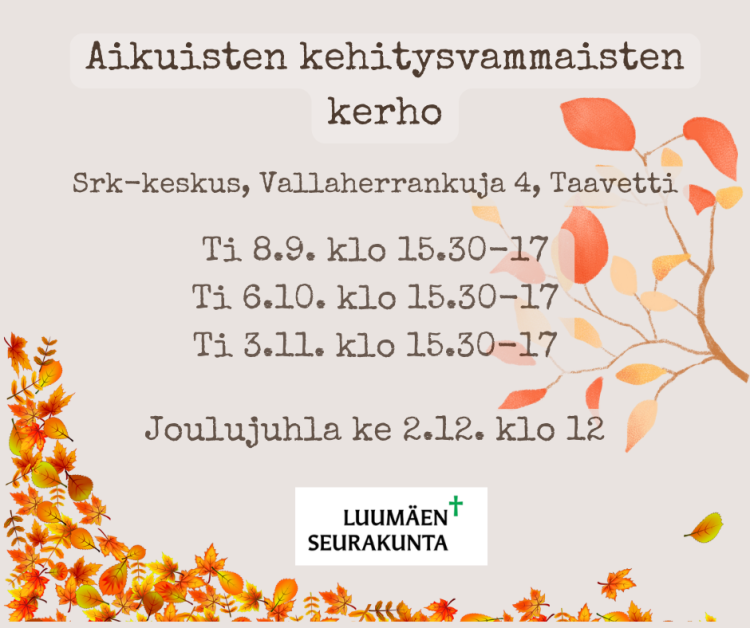 Mainos Aikuisten kehitysvammaisten kerho syksy 2026