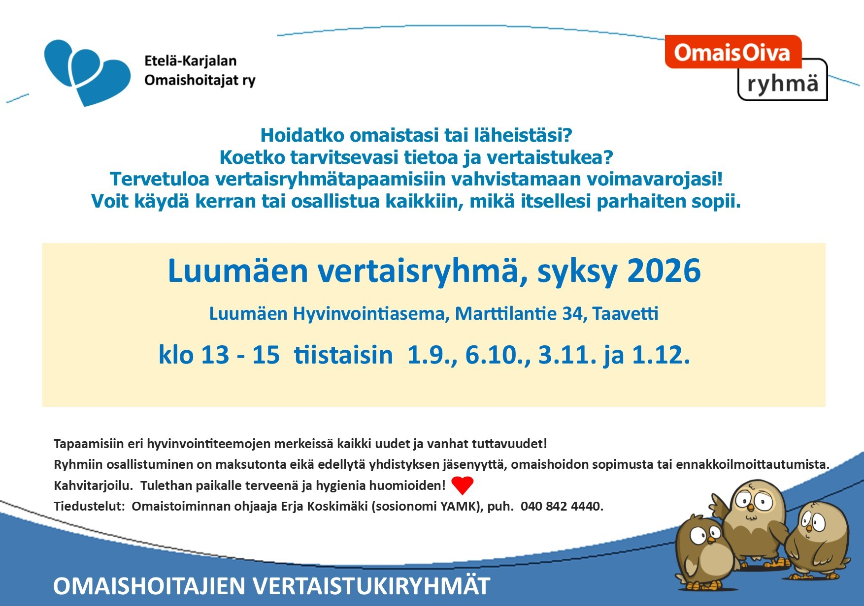 Mainos omaishoitajien syksyn 2026 ryhmät